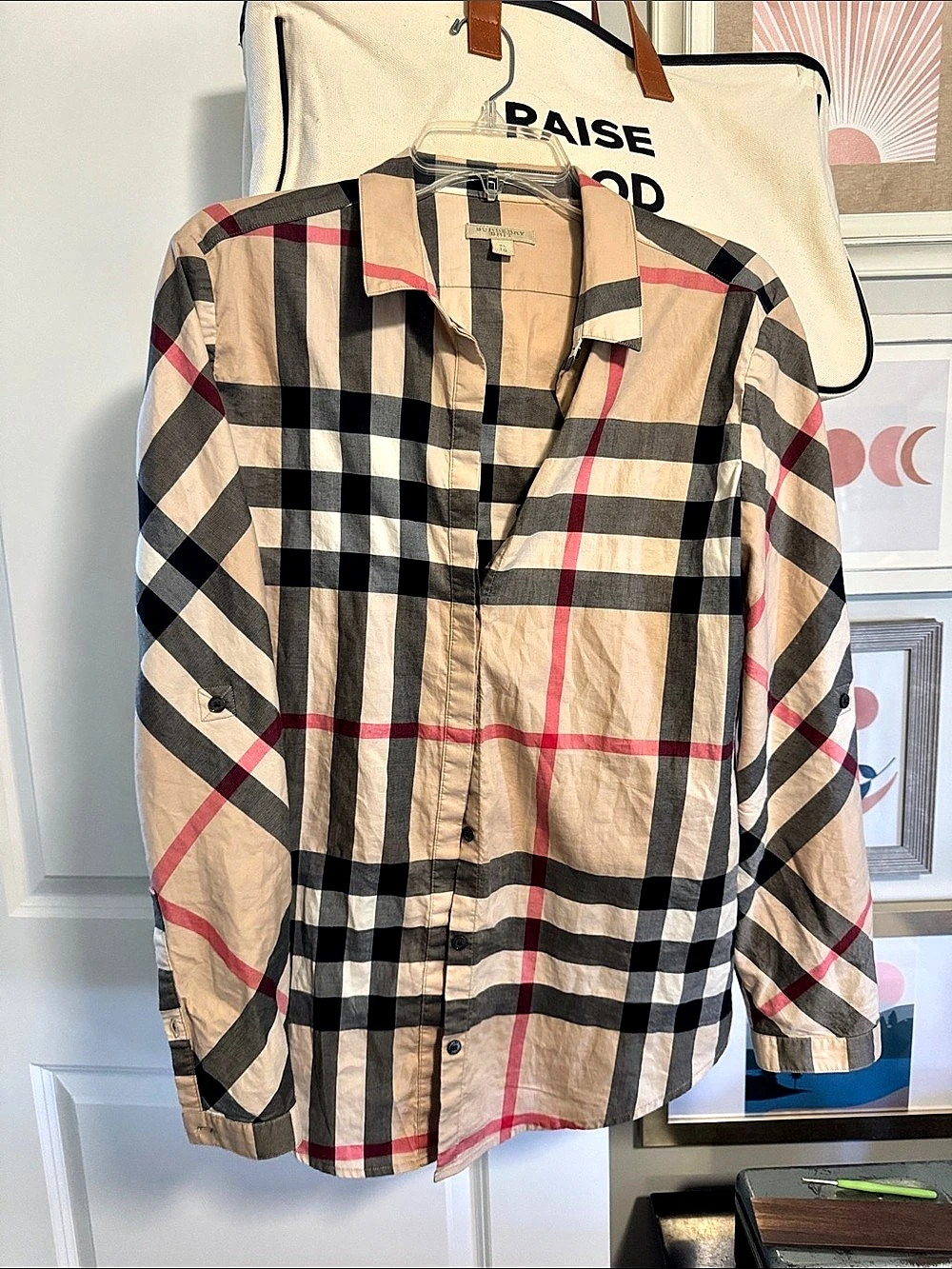 Burberry Brit Button Down Shirts Beige Black Size XL
